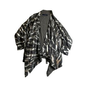Lumiere Sweater Womens Large Black‎ Asymmetrical Waterfall Sequins Boho Cardigan